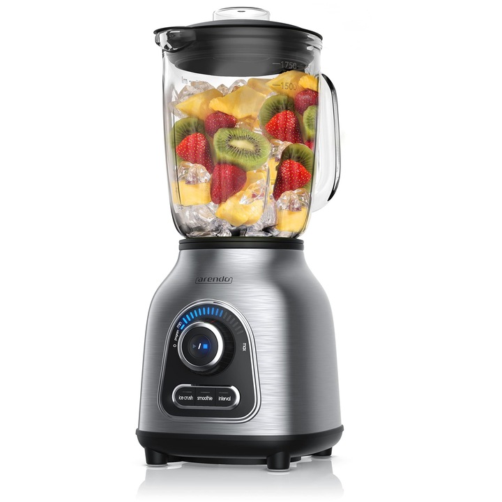 Mixer Arendo din otel inoxidabil 1400 wati 24.000 rpm cu recipient de sticla de 1, 75 l, cutit din otel inoxidabil cu 6 lame, zdrobire, smoothie, functie puls, 30 de niveluri de putere, 60 ml