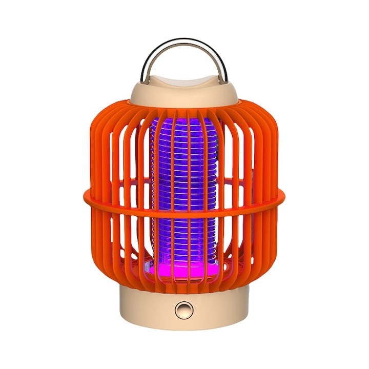 Lampa anti-tantari, unda UV pentru a atrage tantarii, soc electric puternic, 360°, sigura si ecologica, 1200mAh, incarcare USB, portocaliu