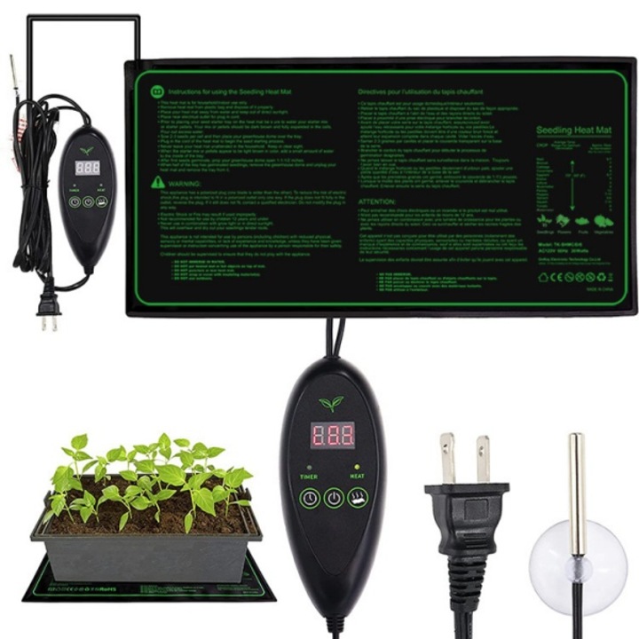 Covor incalzitor pentru rasaduri, AjieQaQ®, 25,4 cm x 52,7 cm, covor incalzitor impermeabil cu termostat digital si controler reglabil, potrivit pentru reptile, incubarea semintelor si plantelor