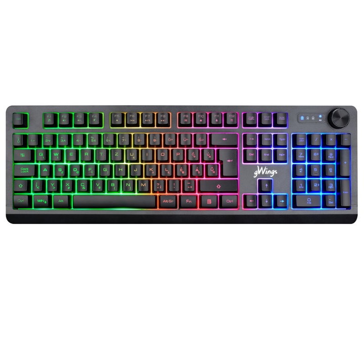 Gamer Billentyűzet, gWings 9160kb, USB, RGB LED, magyar, Fekete