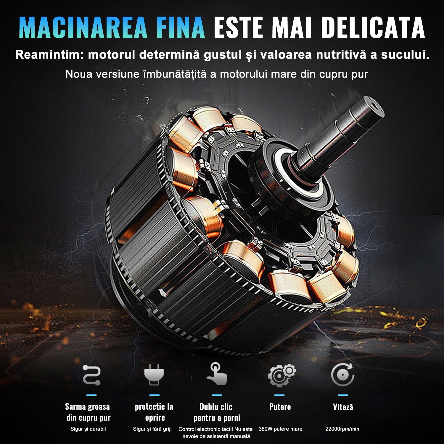 Suc Material Blender Portabil, Ultrixe, Putere 22000 RPM, 6 lame pentru taiere ...
