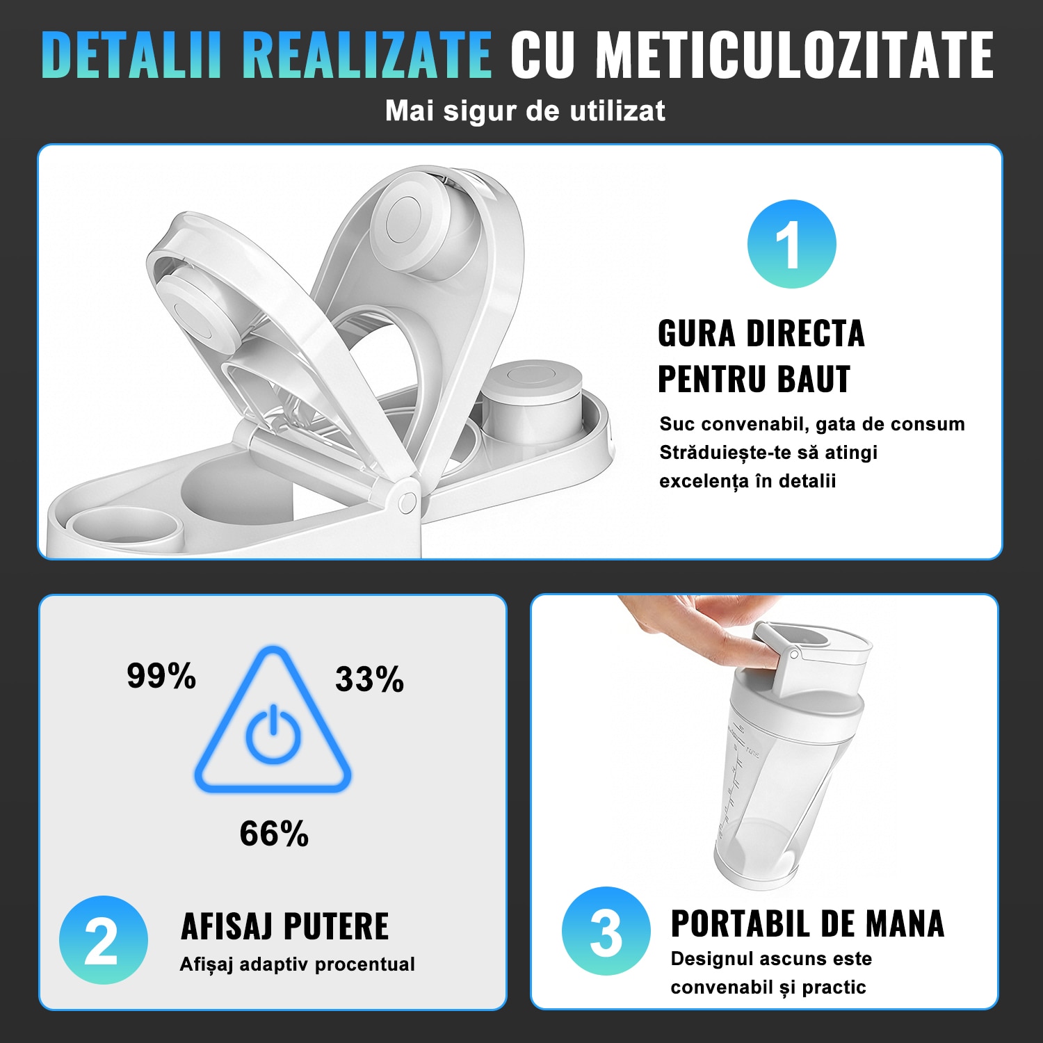 Suc Material Blender Portabil, Ultrixe, Putere 22000 RPM, 6 lame pentru taiere ...