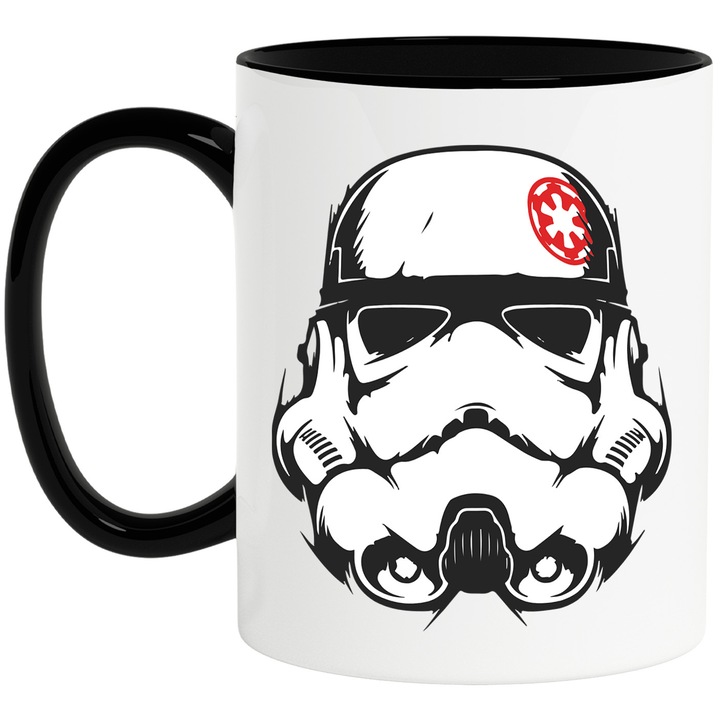 Cana Cu Star Wars – Fluturi Magici Pixel Vesel Printre Nave – Prietenie, Emotie si Curaj, Ceramica, 330ML, Cu Maner si Interior Negru