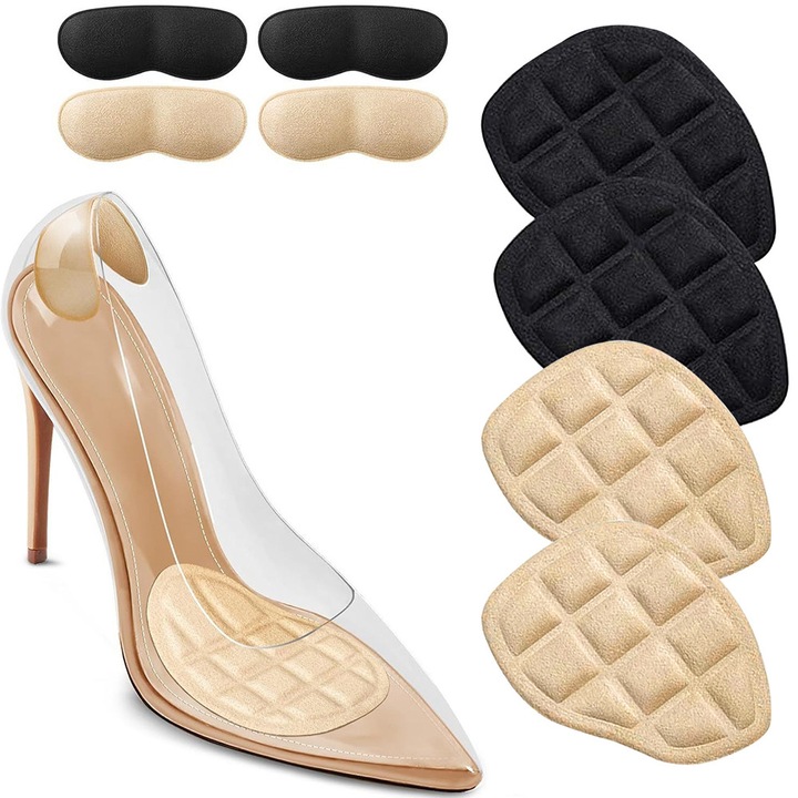 Set 4 branturi cu pernite de calcai, BOMSTOM, pentru pantofi cu toc, marime universala, 7 mm spuma 4D, Crem/Negru