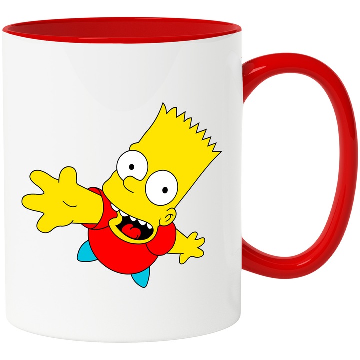 Cana Cu Simpson Aventuri si Joaca, Familie si Prietenie Luminoasa, Curaj si Magie, Ceramica, 330ML, Cu Maner si Interior Rosu