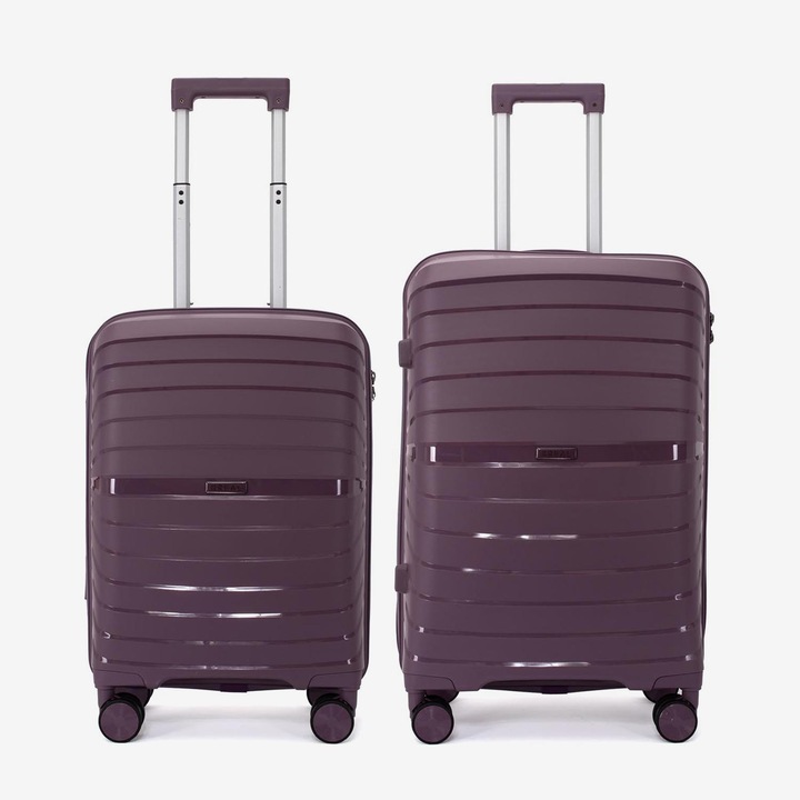 Комплект куфари KREAL Hawaii, Ръчен багаж и Среден куфар, Шифър, Полипропилен, Лилав, 64x42x26 см, 2 броя