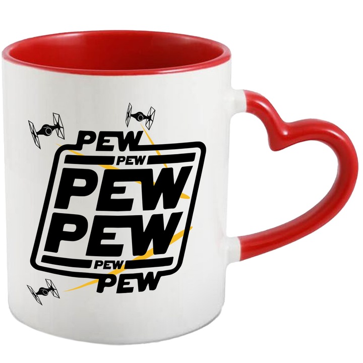 Cana Cu Star Wars – Inima Aventurii Pixelata Vesela – Aventura, Copii si Distractie, Ceramica, 330ML, Cu Maner Inima Rosie si Interior Rosu