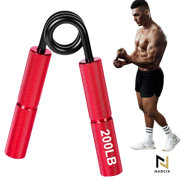 FLEXOR FITNESS 100KG, Otel Inoxidabil, Manere Antialunecare, Dezvolta Masa Musculara a Antebratului, Ideal pentru Antrenamente Sportivi, Rosu