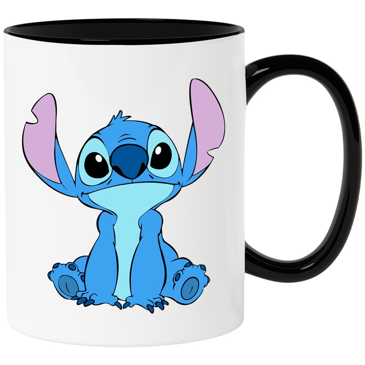 Cana Cu Stitch – Stele Dansatoare Vesela Pixel Curajoase – Aventura, Copii si Magie, Ceramica, 330ML, Cu Maner si Interior Negru