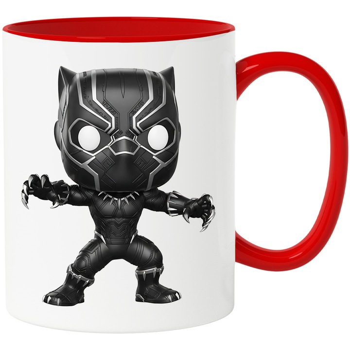 Cana Cu Pantera Neagra – Fluturi Veseli Printre Stele – Prietenie, Emotie si Aventura, Ceramica, 330ML, Cu Maner si Interior Rosu