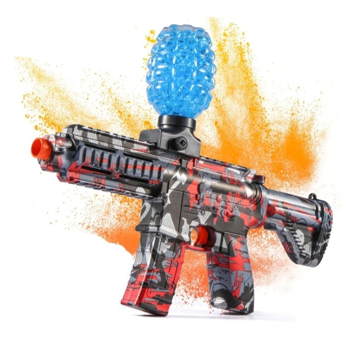 Pistol de jucarie, Orbeez, amortizor de zgomot, pentru bile de gel, portocaliu/negru, 28 cm