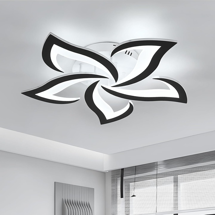 Plafoniera LED, Goeco, Model Floral, Lumina Rece 6500K, Negru, Design Modern, 60W, Acrilica, 58×8CM, Potrivita pentru living, dormitor si birou