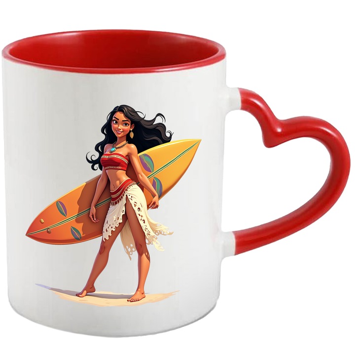 Cana Cu Moana – Stele Zburatoare Sub Luna – Prietenie, Emotie si Magie, Ceramica, 330ML, Cu Maner Inima Rosie si Interior Rosu
