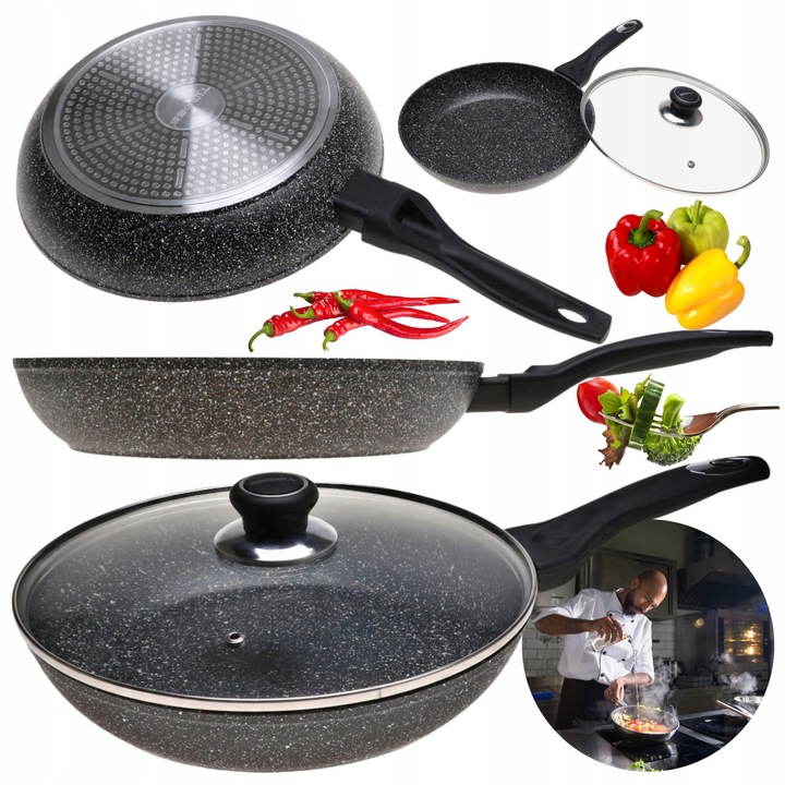 Tiross 30 cm serpenyő fedővel, márvány bevonattal, tapadásmentes, alumínium