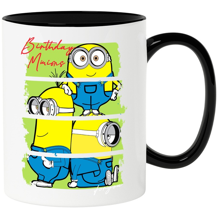 Cana Cu Minion Casuta Cu Stele, Aventura si Bucurie Luminoasa, Joaca si Prieteni, Ceramica, 330ML, Cu Maner si Interior Negru