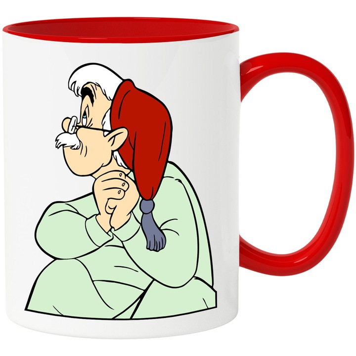 Cana Cu Pinocchio Geppetto – Aventura Vesela Printre Jucarii – Curaj, Magie si Distractie, Ceramica, 330ML, Cu Maner si Interior Rosu