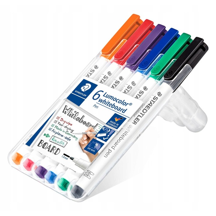 Комплект маркери Lumocolor Staedtler, 6 асортирани цвята, кръгъл връх