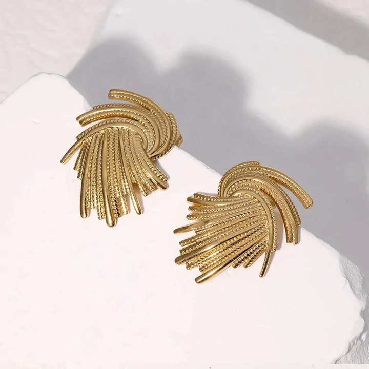 Cercei aurii, impletiti, din otel inoxidabil, suflati cu aur 18k, Sesilia C4