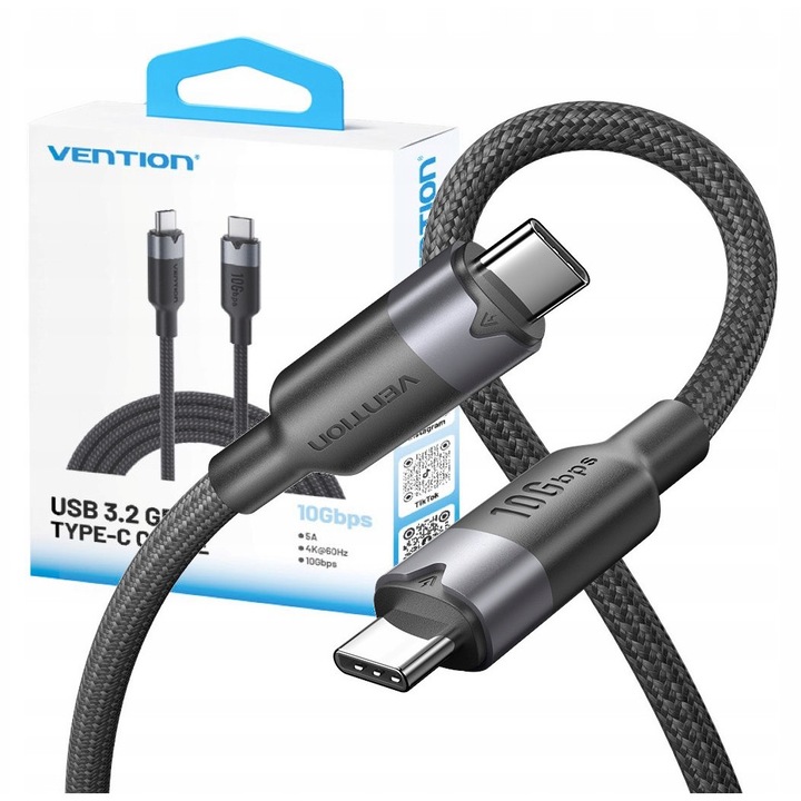 Cablu USB-C Vention 3.2 10Gbps 5A 4K 1m Negru