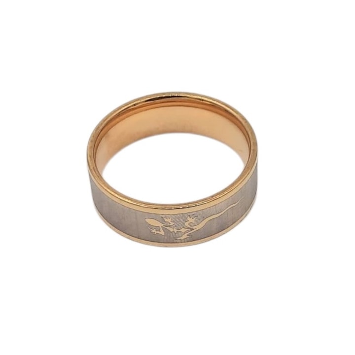 Inel auriu din inox tip verigheta 8 mm latime cu dinozaur Costelia Marime 30