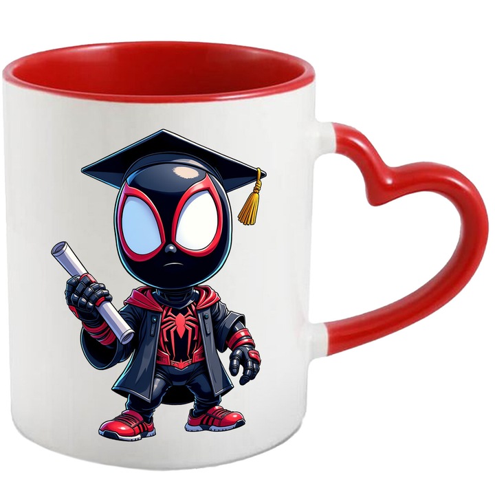 Cana Cu Miles Morales – Umbrele Rosii – Lumea In Care Curajul Straluceste, Ceramica, 330ML, Cu Maner Inima Rosie si Interior Rosu