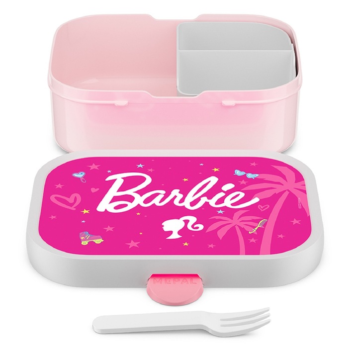 Cutie pranz Mepal Barbie, roz, 750ml, 18x13x6cm, cu compartiment detasabil