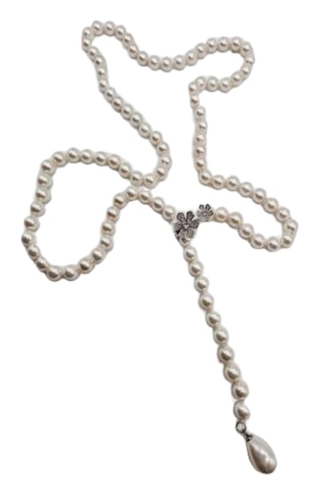 Colier lung cu perle tip Mallorca, aliaj, 86 cm