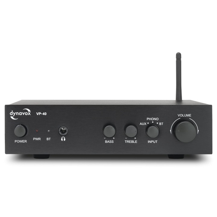 Amplificator Stereo DYNAVOX VP-40, compact, negru, cu intrare Phono, streaming BT, 2 canale