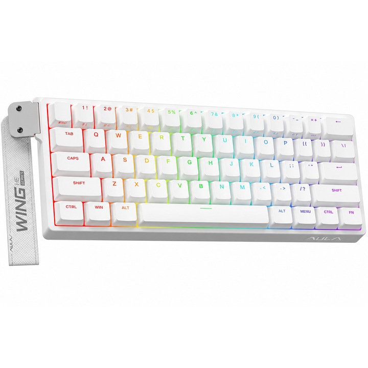 Tastatura Gaming RGB AULA WIN60 HE, 60% Compacta, Magnetic Switch, USB-C, 8000 Hz Polling Rate, pentru PC si Mac, Alb
