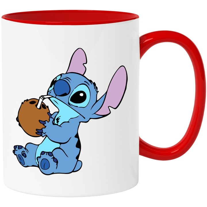 Cana Cu Stitch – Fluturi Magici Pixel Vesel Curajosi – Prietenie, Emotie si Curaj, Ceramica, 330ML, Cu Maner si Interior Rosu