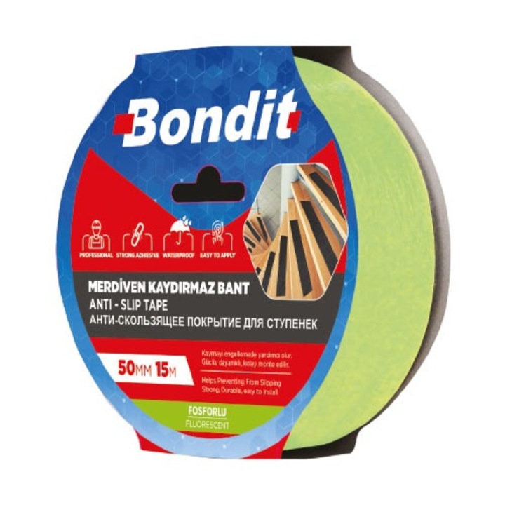 Bandă antiderapantă, Bondit, galben-negru, 50mm x 15m, set de 12 bucăți