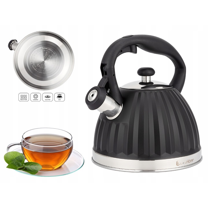 Fierbator electric Alessi, model MG32, 1,5 l, inox, negru, 25.70x27.00 cm