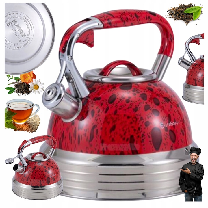 Ceainic inox 3L, Meyerhoff, negru mat, fluier, 23x23cm