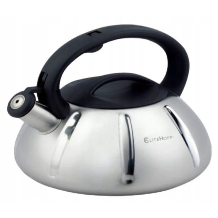 Ceainic roșu emailat 2L, Elitehoff, oțel inoxidabil, maner ergonomic, compatibil cu plite pe gaz și inducție