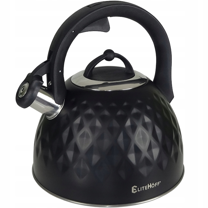 Fierbator electric Etika, 2,5 l, 1800 W, sticla, negru-silver, baza rotativa 360°