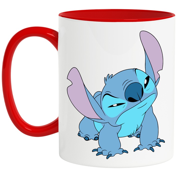 Cana Cu Stitch – Fluturi Veseli Pixel Curajosi Pixel – Aventura, Copii si Magie, Ceramica, 330ML, Cu Maner si Interior Rosu