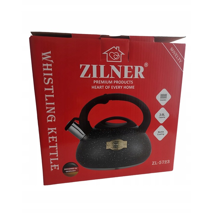 Ceainic Elitehoff 3L, otel inoxidabil, negru mat, maner ergonomic, fluier integrat