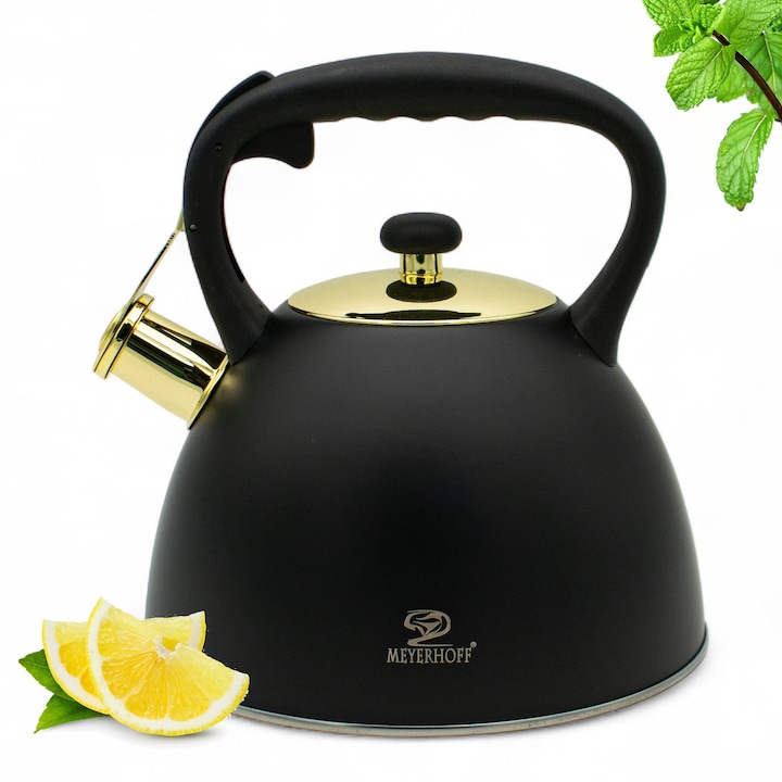 Ceainic traditional EDENBERG 3L argintiu lucios, otel inoxidabil, cu fluier