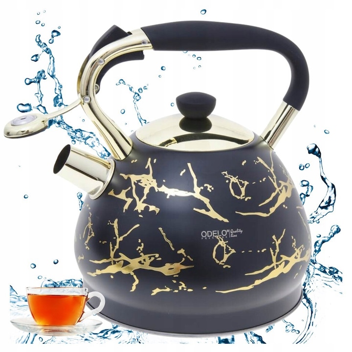 Ceainic Galicja 2.7L, otel inoxidabil, gri-albastru mat, design clasic