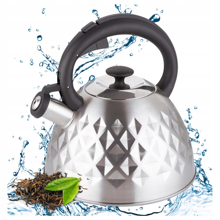 Ceainic tradițional 2.5L, topfann, inox, alb-negru, maner ergonomic