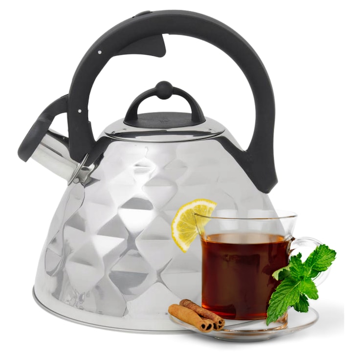 Ceainic Brunbeste Odelo 2.7L, negru mat, otel inoxidabil, design texturat, 22cm