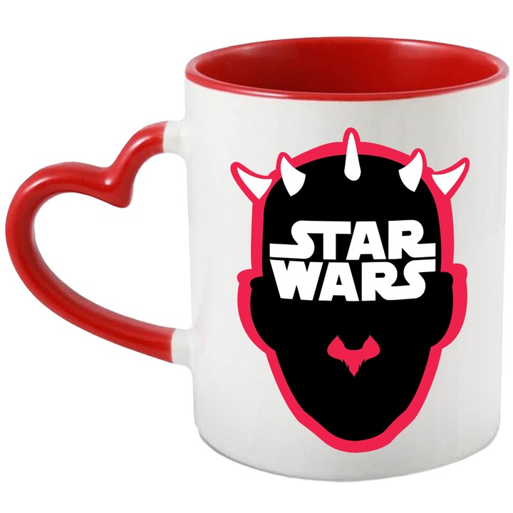 Cana Cu Star Wars – Fluturi Magici In Lumina Galactica – Prietenie, Curaj si Aventura, Ceramica, 330ML, Cu Maner Inima Rosie si Interior Rosu