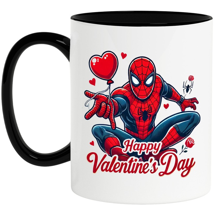 Cana Cu Spiderman Curajul Eroului Aventuri Magice Prietenii Puternice, Ceramica, 330ML, Cu Maner si Interior Negru