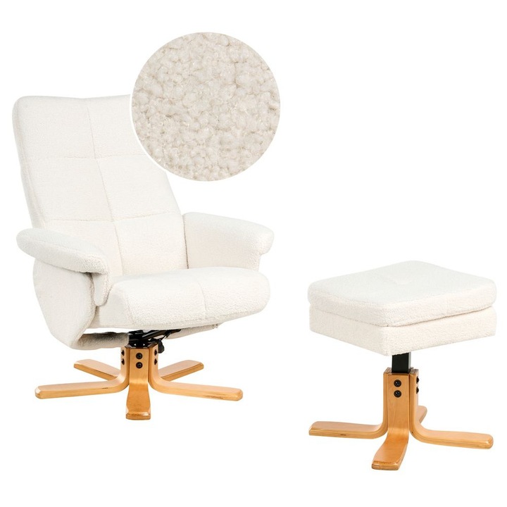 Fotoliu cu recliner Epse cu taburet Boucle Alb-murdar