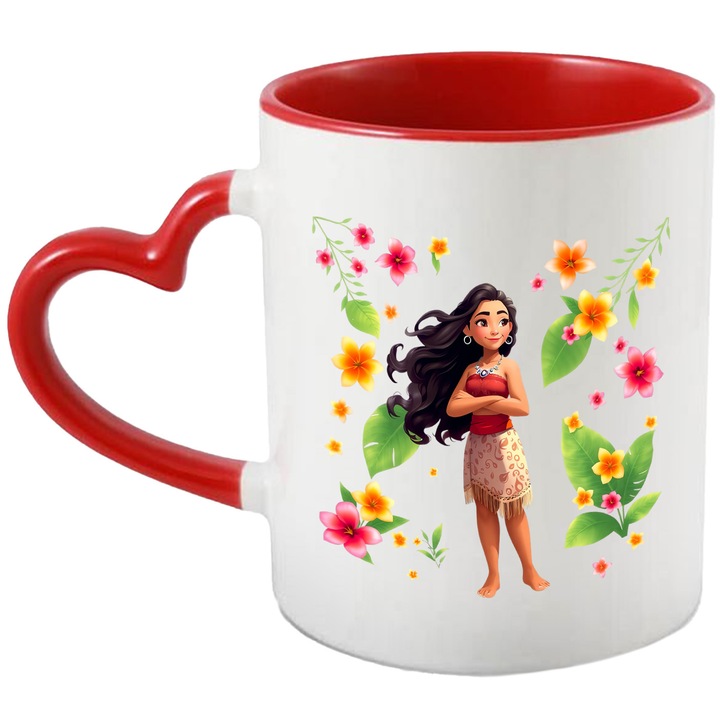 Cana Cu Moana – Stele si Valuri Curajoase Pixel – Prietenie, Emotie si Distractie, Ceramica, 330ML, Cu Maner Inima Rosie si Interior Rosu