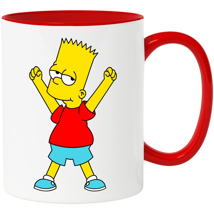 Cana Cu Simpson Aventuri Haioase, Familie si Prietenie Plina de Umor, Joaca si Distractie, Ceramica, 330ML, Cu Maner si Interior Rosu