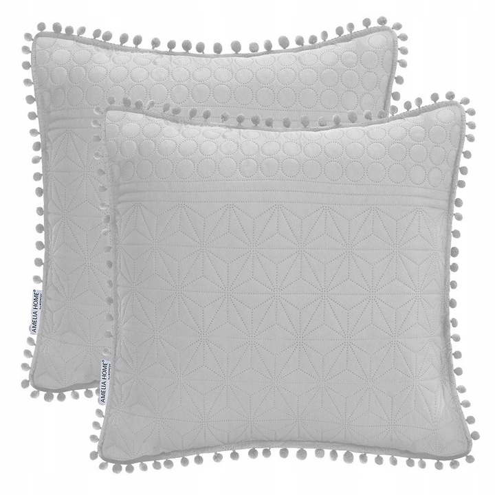 Ameliahome, dekoratív szürke párnahuzat, 2 db-os szett, 45x45 cm, poliészter, pomponos design