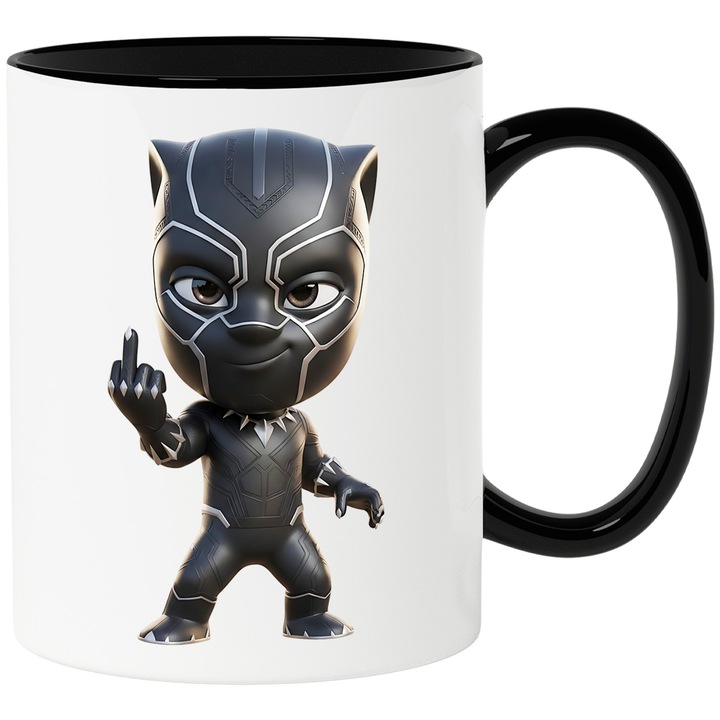 Cana Cu Pantera Neagra – Zbor Curajos Pe Cerul Negru – Aventura, Copii si Magie, Ceramica, 330ML, Cu Maner si Interior Negru