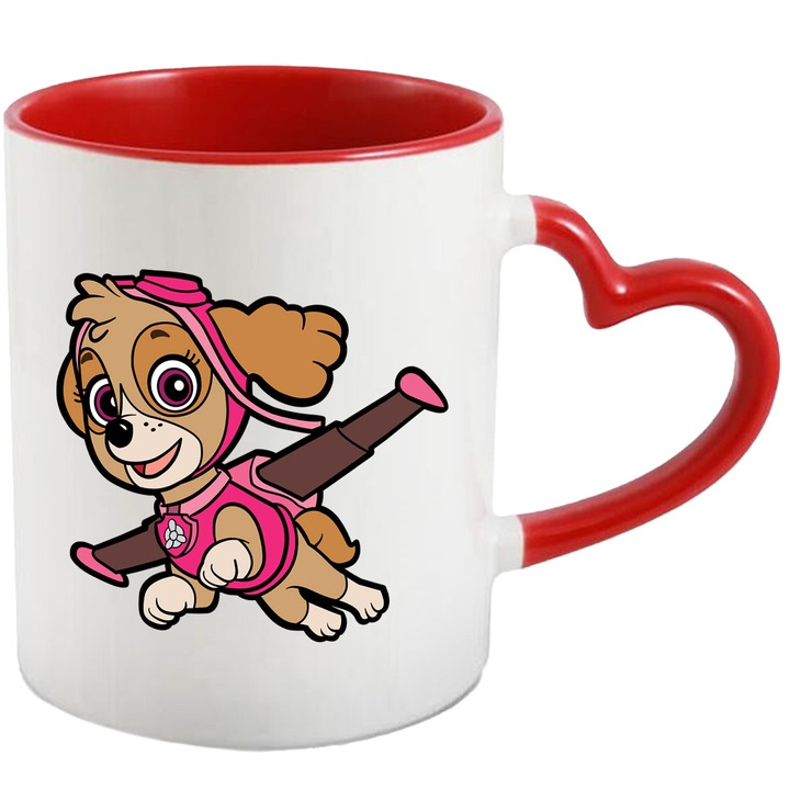 Cana Cu Patrula Catelusilor Skye Zborul Curajos, Aventura si Prietenie Inaltatoare, Joaca si Distractie, Ceramica, 330ML, Cu Maner Inima Rosie si Interior Rosu