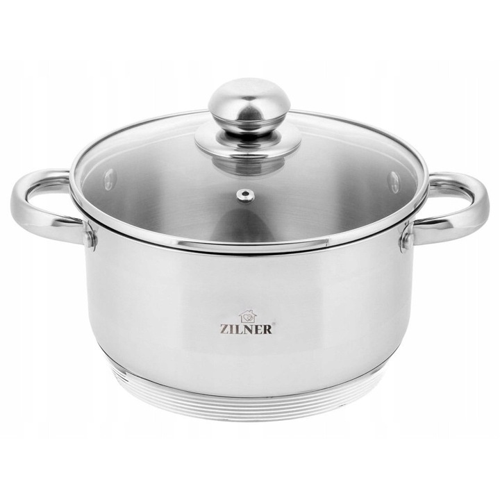 ZILNER ALICE 10L rozsdamentes acél edény, üvegfedél, ergonomikus fogantyúk, indukció
